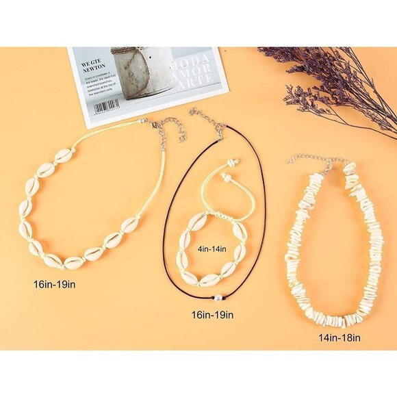 Shell Necklace Choker, Natural Puka Shell Necklace Bracelet 4 Pieces set - Picture 1 of 5